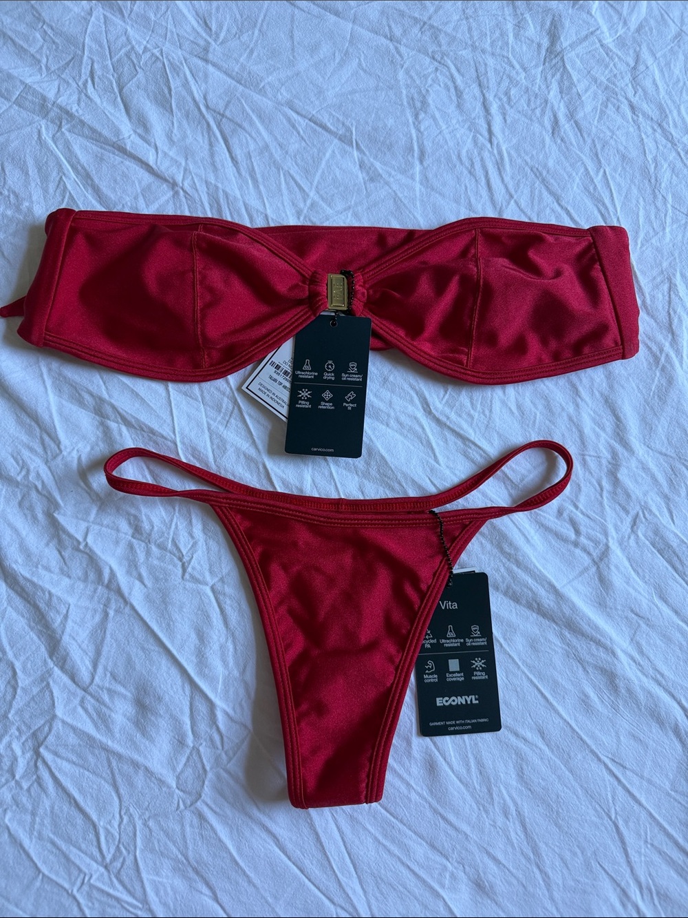 Red Bandeau Bikini Set with Gold Accent - Vita